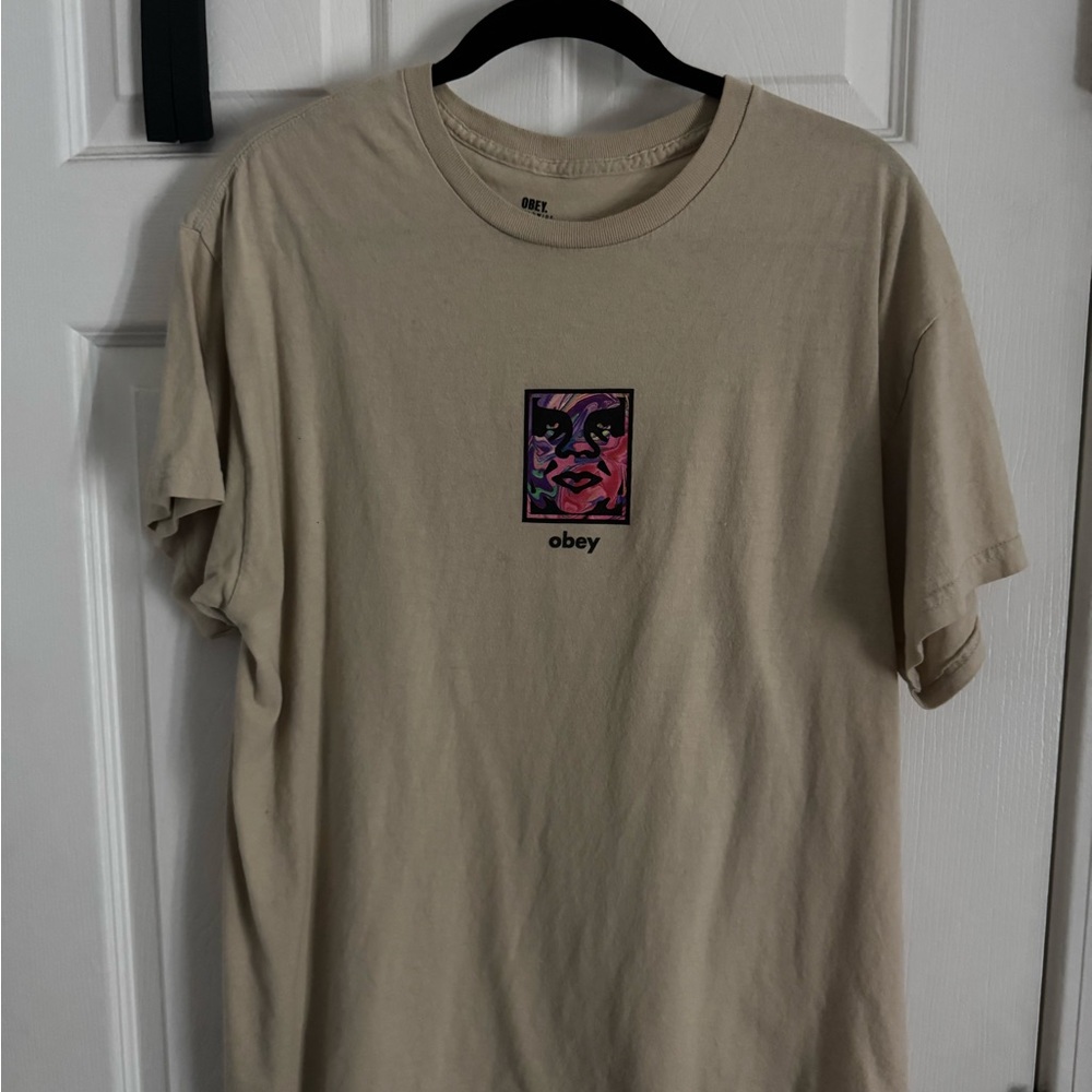 Obey Tan Graphic Men's T-Shirt (men’s large)